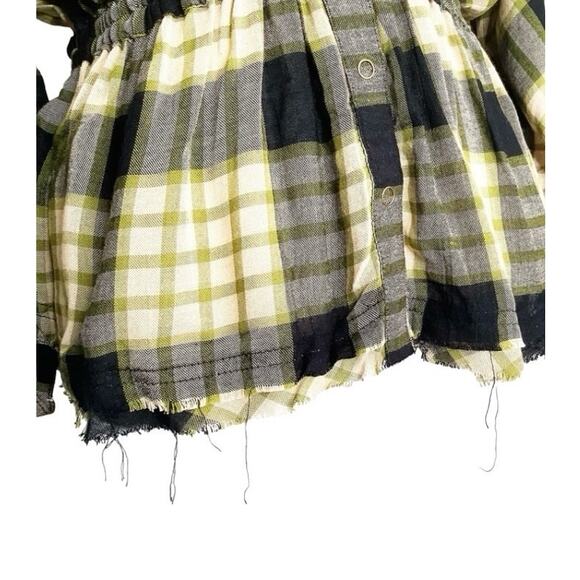 We The Free Pacific Dawn Plaid Snap Front Shirt Ruched Sleeves Tie Waist XS NWT - Picture 6 of 10